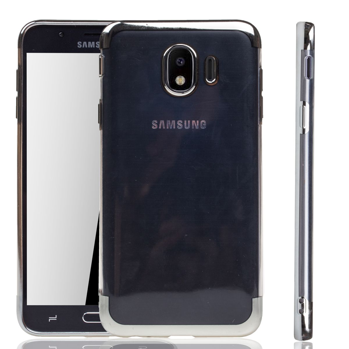 Handyhülle für Samsung Galaxy J4 2018 Silber - Clear - TPU Silikon Case ...
