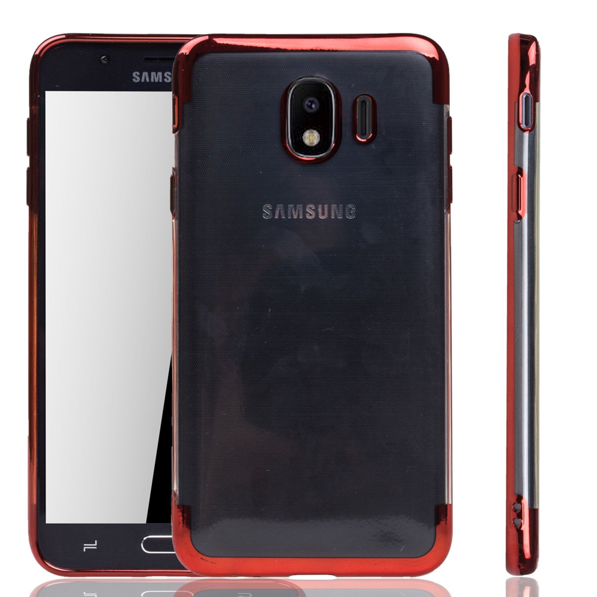Handyhülle für Samsung Galaxy J4 2018 Rot - Clear - TPU Silikon Case ...