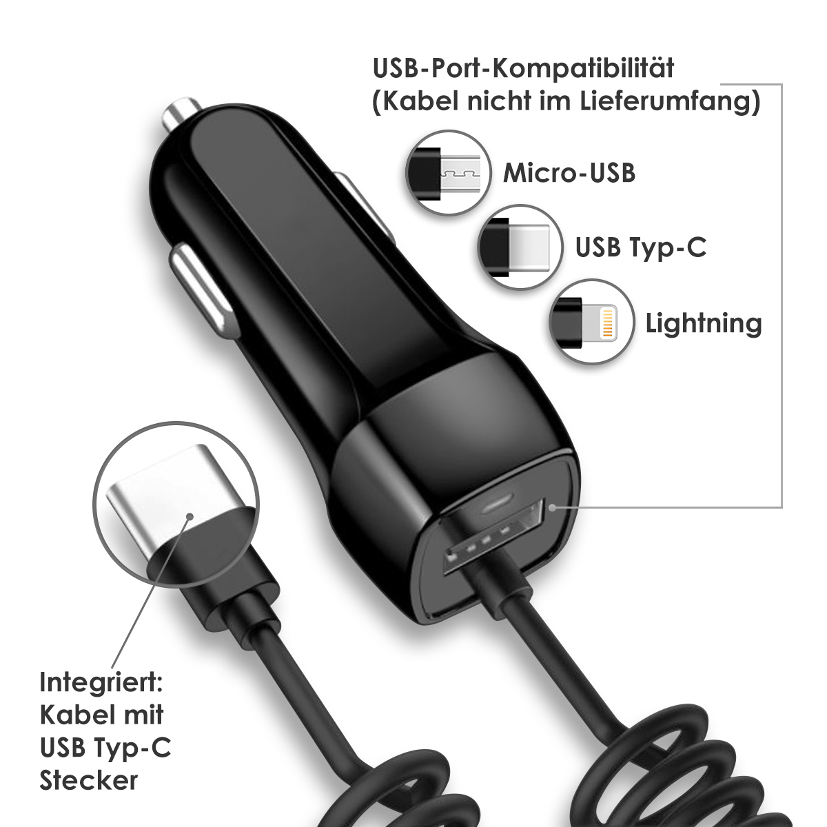 KFZ Auto Ladekabel kompatibel mit Apple iPhone 15 / Pro/Plus/Pro Max Lade  Kabel USB Typ-C Ladegerät 3,1A Datenkabel 15W, Farbe:Schwarz: :  Elektronik & Foto