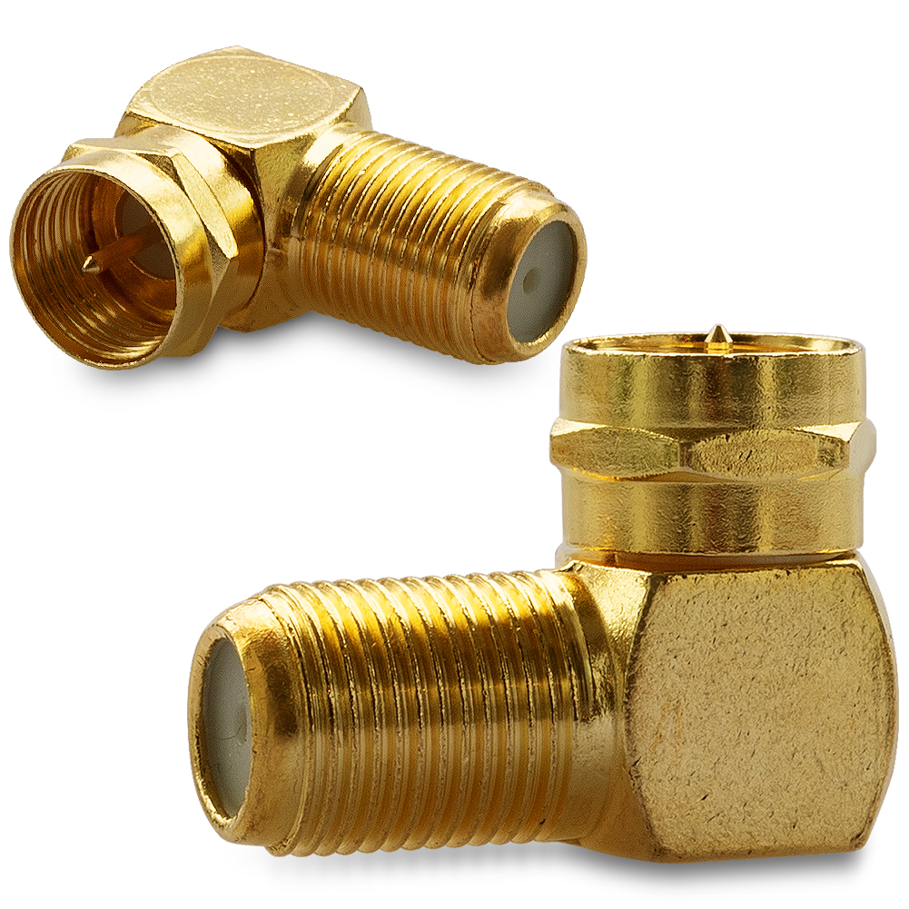 2x F-Stecker 2x SAT 90° F-Winkelstecker Winkel Adapter Buchse Kupplung Vergoldet