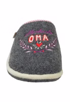 Allerbeste Oma Filzpantoffel mit Stickerei in rot und lila ein mausgrauer Filzpantoffel mit Stickerei allerbeste Oma in weiß, rot und lila
