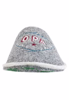 Allerbester Opa Filzpantoffel von Adelheid frontal Ein grauer Filzpantoffel mit weißer Stickerei und allerbester Opa Schriftzug frontal
