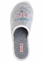 Allerbester Opa Filzpantoffel von Adelheid von oben Ein grauer Filzpantoffel mit weißer Stickerei und allerbester Opa Schriftzug von oben