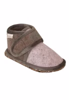 Adelheid Filz Hausschuhe - jetzt auch für Kinder ✓ aus echtem Wollfilz ✓ mit Klettverschluss seitlich schräg rosa Kinderfilzriegelschuhe mit taupe-braunem Filzriegelverschluss oben