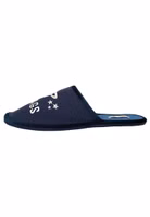 Adelheid Alltagsheld Herren Filzpantoffel dunkelblau ein seitlicher, dunkelblauer Filzpantoffel Alltagsheld mit Weltraummotiven und hellblauer Innensohle von links