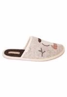 beiger  Adelheid Pantoffel designed by Anna Katharina Jansen "Teekannen-Motiv" und dunkelbrauner Innensohle