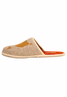 Adelheid Easy Peasy Filzpantoffel ✓ wunderschöne Zitronen-Stickerei ✓ made in Portugal ✓ aus Wollfilz Adelheid X Anna Katharina Jansen Filzpantoffel mit Motiv easy peasy beige und gelb seitlich mit oranger Innensohle