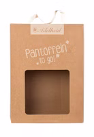 Verpackung Adelheid Wunschfilzpantoffel braune Geschenk-Karton-Verpackung des Wunschfilzpantoffel von Adelheid mit Sichtfenster