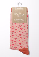 Adelheid Socken mit Herz-Muster original zusammengeheftet ein Paar rosa Zuckersüss Socken mit Herz-Allover in korallrot sowie abgesetzte Bündchen, Fersen- und Zehenbereiche in korallrot
