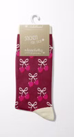 original geheftet ein Paar bordeaux-farbene Herzensdame Socken mit Herzchen und Schleifen-Allover sowie abgesetzte Bündchen, Fersen- und Zehenbereiche in weiß