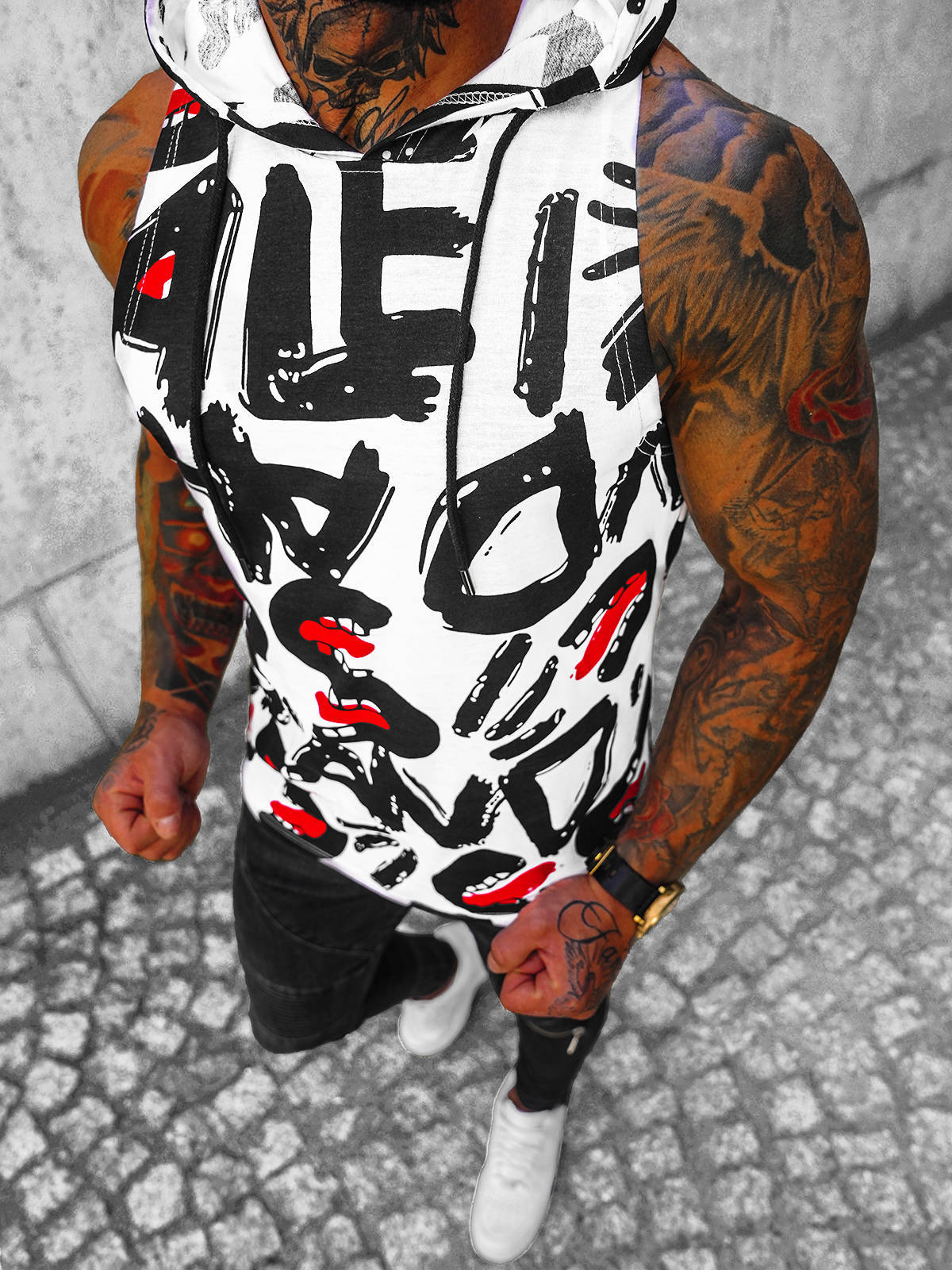 Tanktop T-Shirt Muskelshirt Sport Fitness Motiv Kapuze Herren OZONEE 18781 MIX - Bild 7 von 9