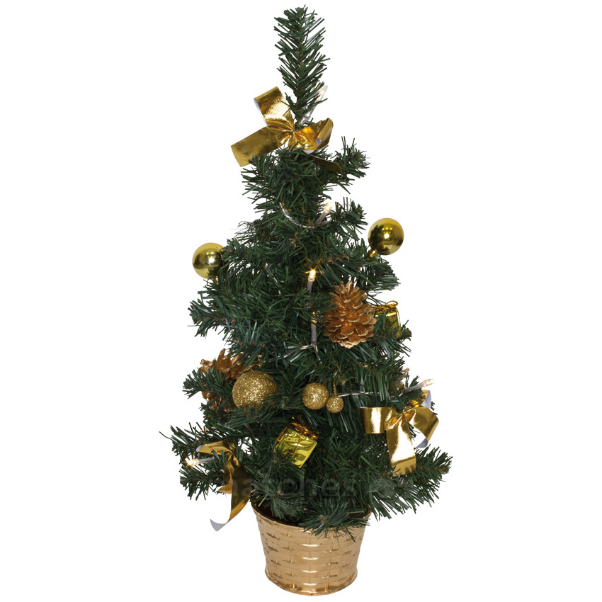 Kleiner Weihnachtsbaum geschmückt warmweiße Lichterkette