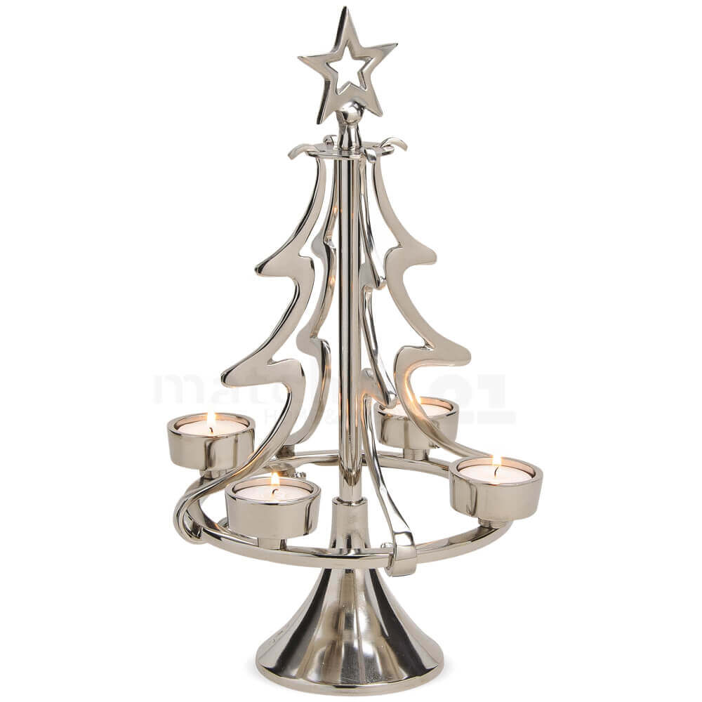 Weihnachtsbaum Tannenbaum Kerzenständer für 4 Teelichter Alu silber