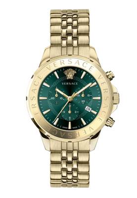Versace Chronograph Signature Men's Watch Gold Steel Green Dial