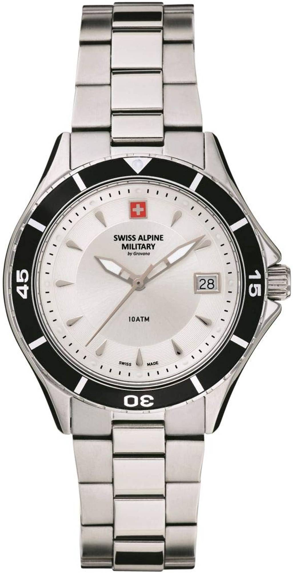 Swiss Alpine Military Orologio Da Uomo Con Cronometro: Cassa 46 Mm, Quadrante Argentato Con Indici Luminosi, Cinturino In Acciaio Massiccio Con Chiusura Deployante. Stile E Robustezza.