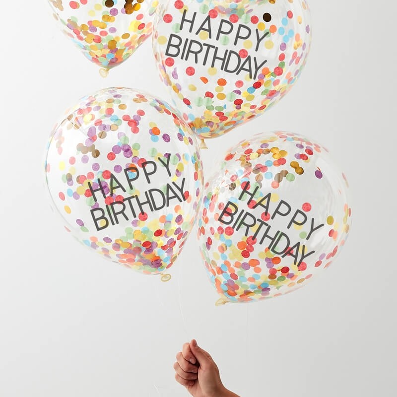 Konfetti Ballon Set bunt Happy Birthday 5er Set van harte