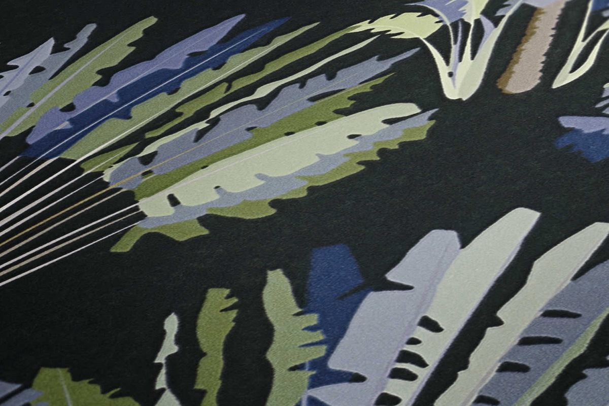 Profhome 377085-GU Natural Wallpaper Palms Matte Green Black Blue 5.33 m2