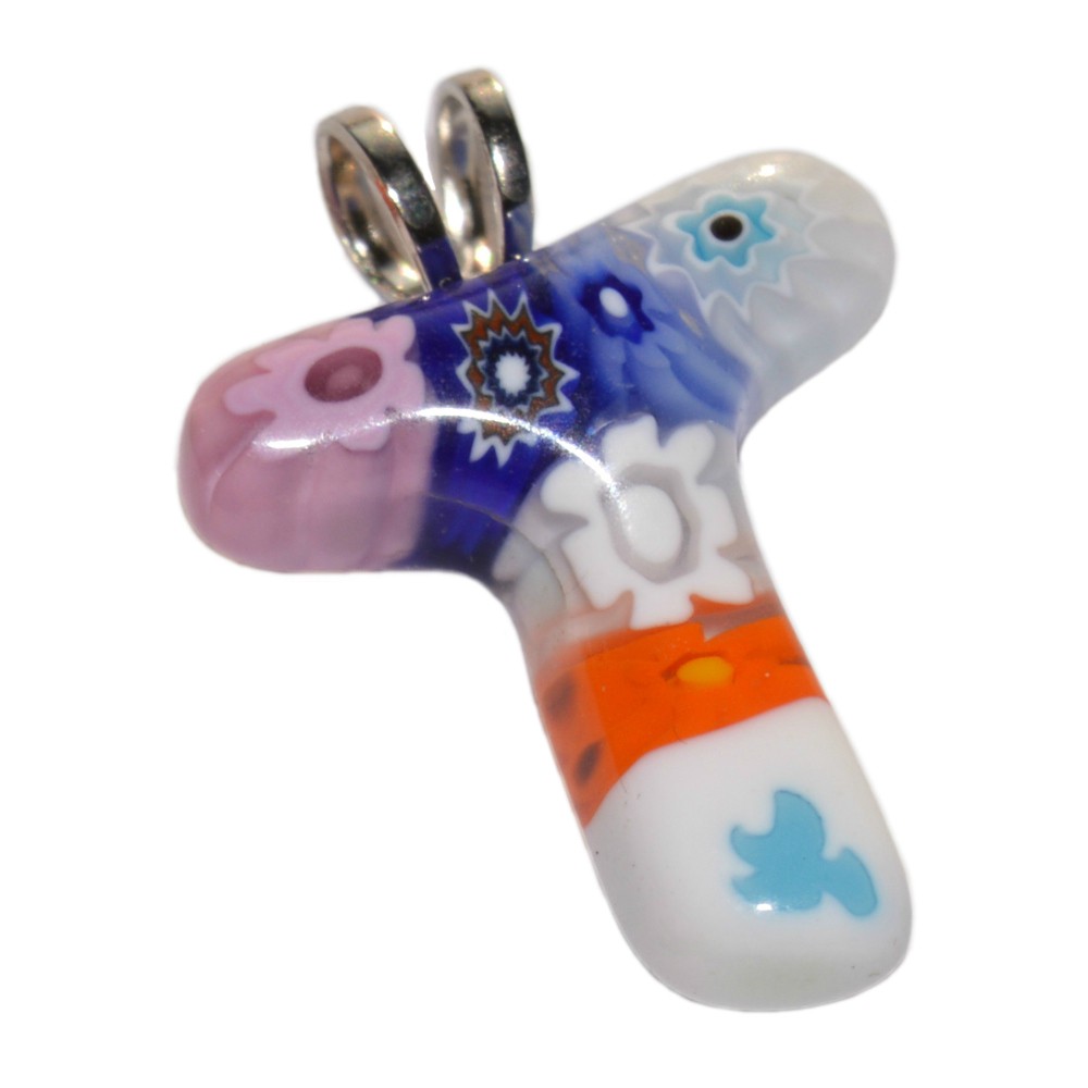 Murano Glas Kreuz-Anhänger Bunt - Ca. 3,5x2,5cm Handgefertigt