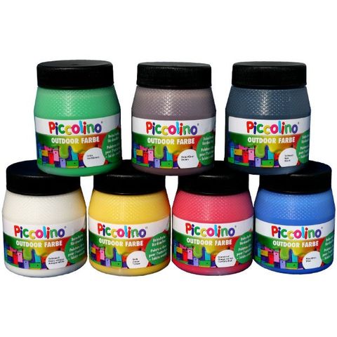 Piccolino Peintures Deco Outdoor Lot De 7x250ml Rouge Jaune Vert Brun Bleu Blanc Noir Peinture Decorative Exterieur Loisirs Creatifs Piccolino