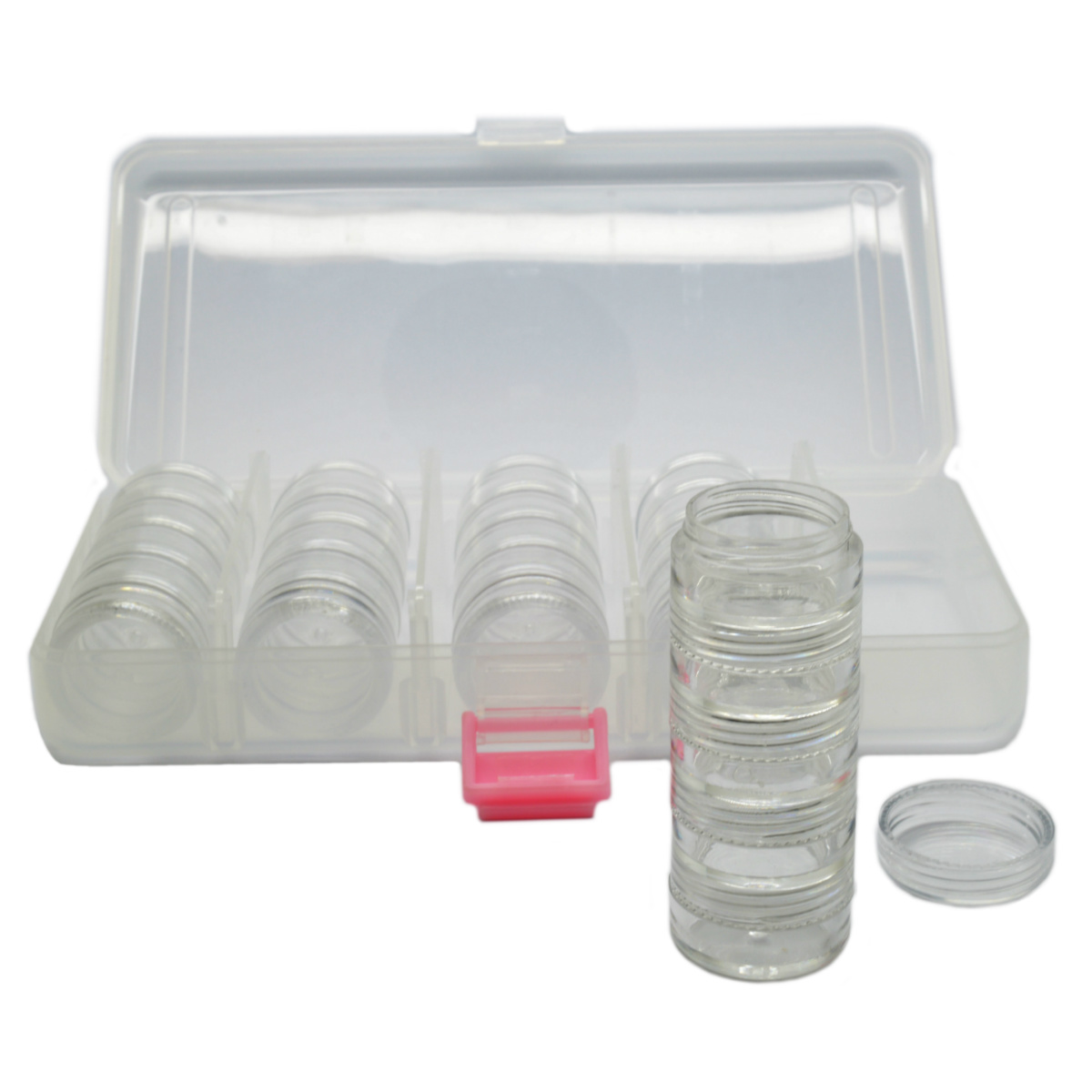 25 Aufbewahrungsdöschen Ø 30mm x 15mm, in Aufbewahrungsbox Kleinteilebox