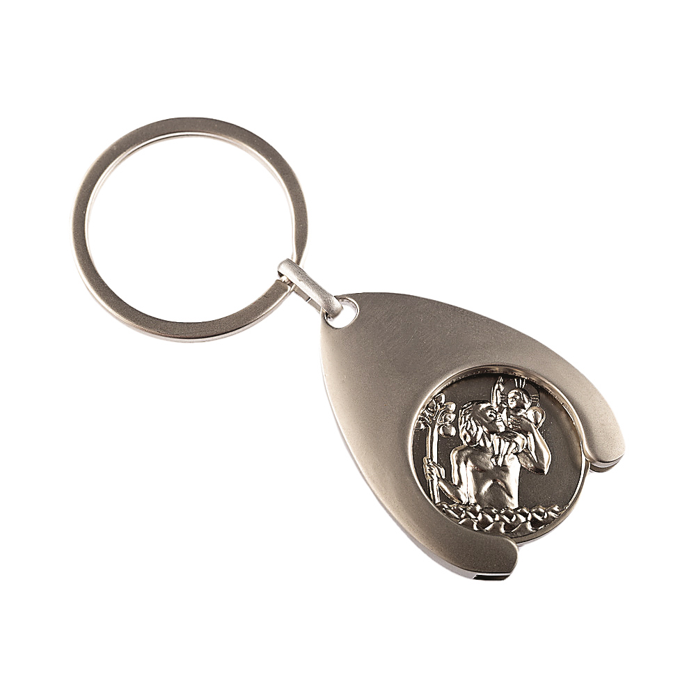 Porte-clé en métal jeton caddie Saint Christophe, acier, Ø 2,3cm