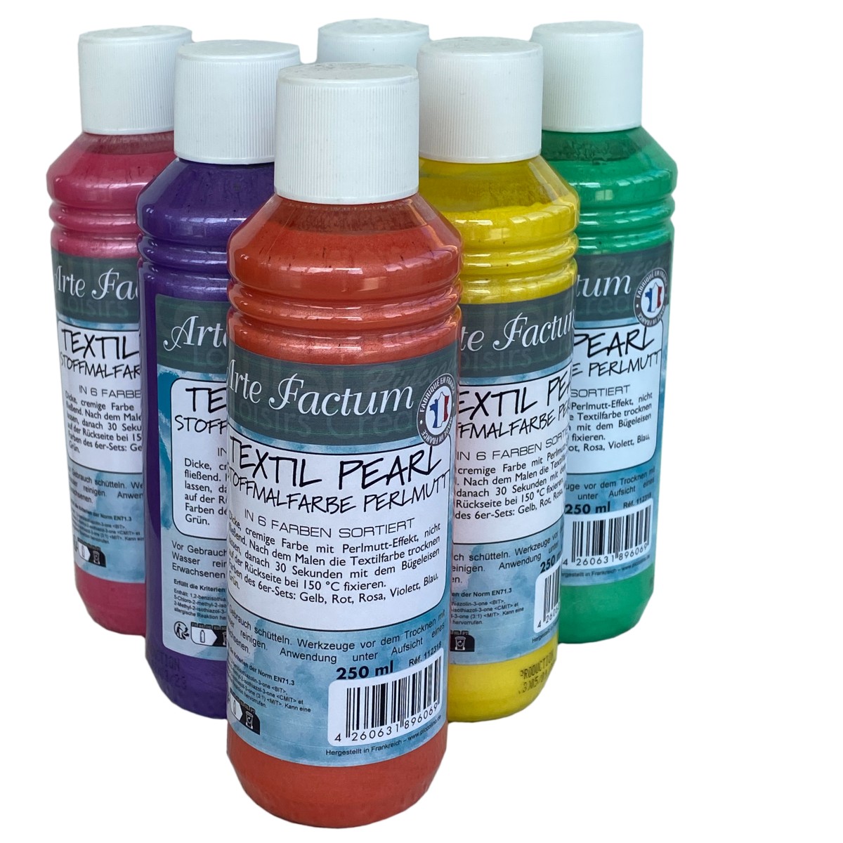 Peinture textile nacrée - Encre textile, set de peinture pour tissus  6x250ml | Piccolino