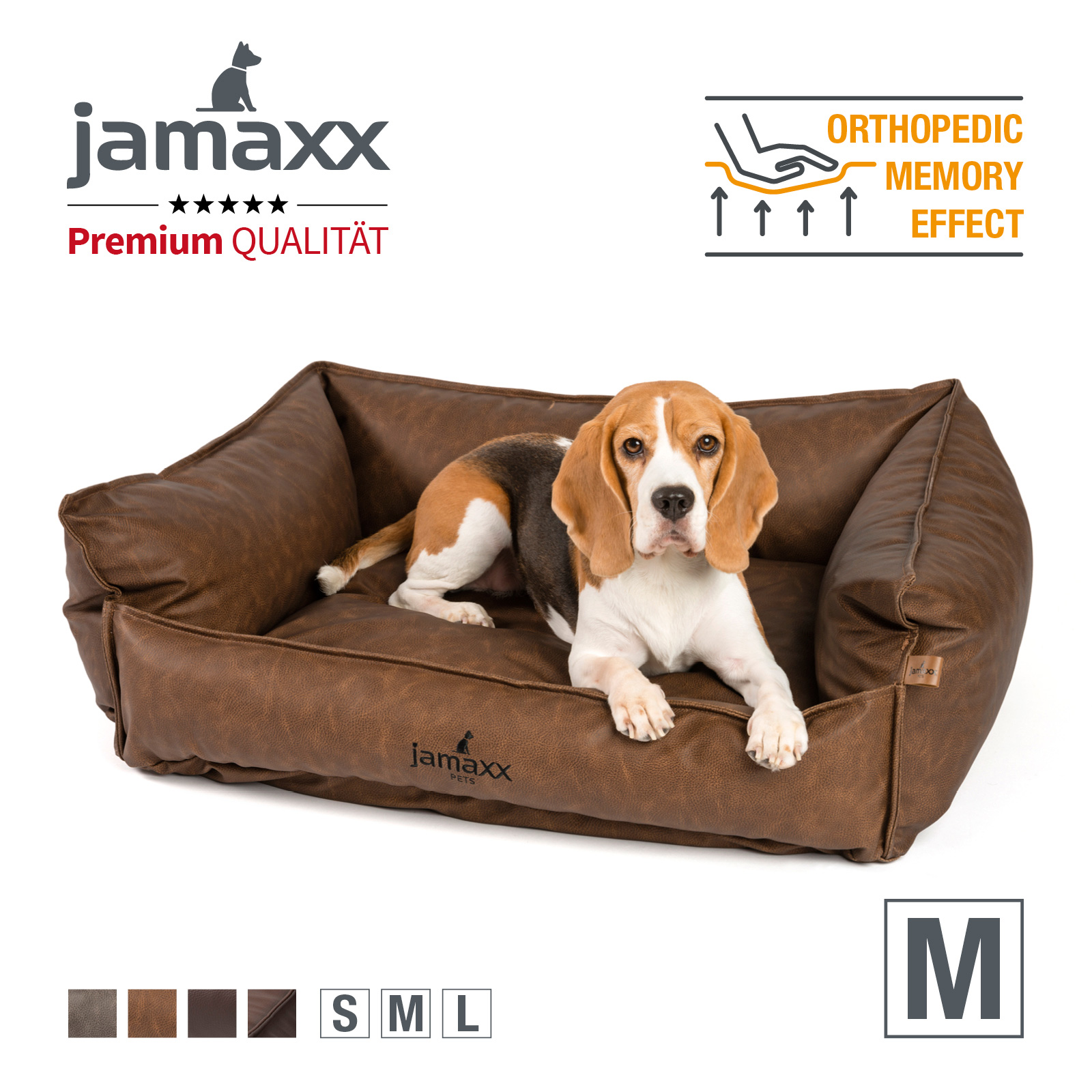 JAMAXX Premium Hunde-Sofa - Kunstleder Vintage braun- Orthopädisch