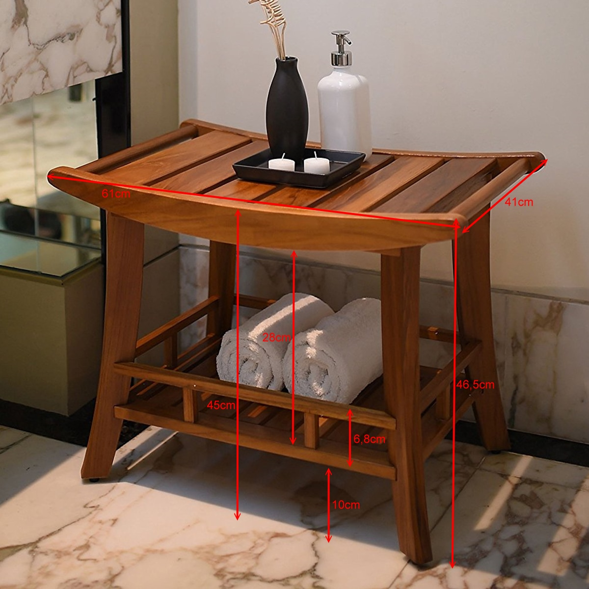 Badezimmer Bank aus massiven Teakholz 61 x 41 x 46,5cm IT-250375