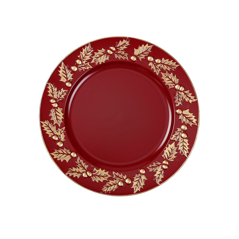 Dekoteller Kunststoff Ornamente Rot | Gold Kreativmarkt 33cm Ilex Butterfly
