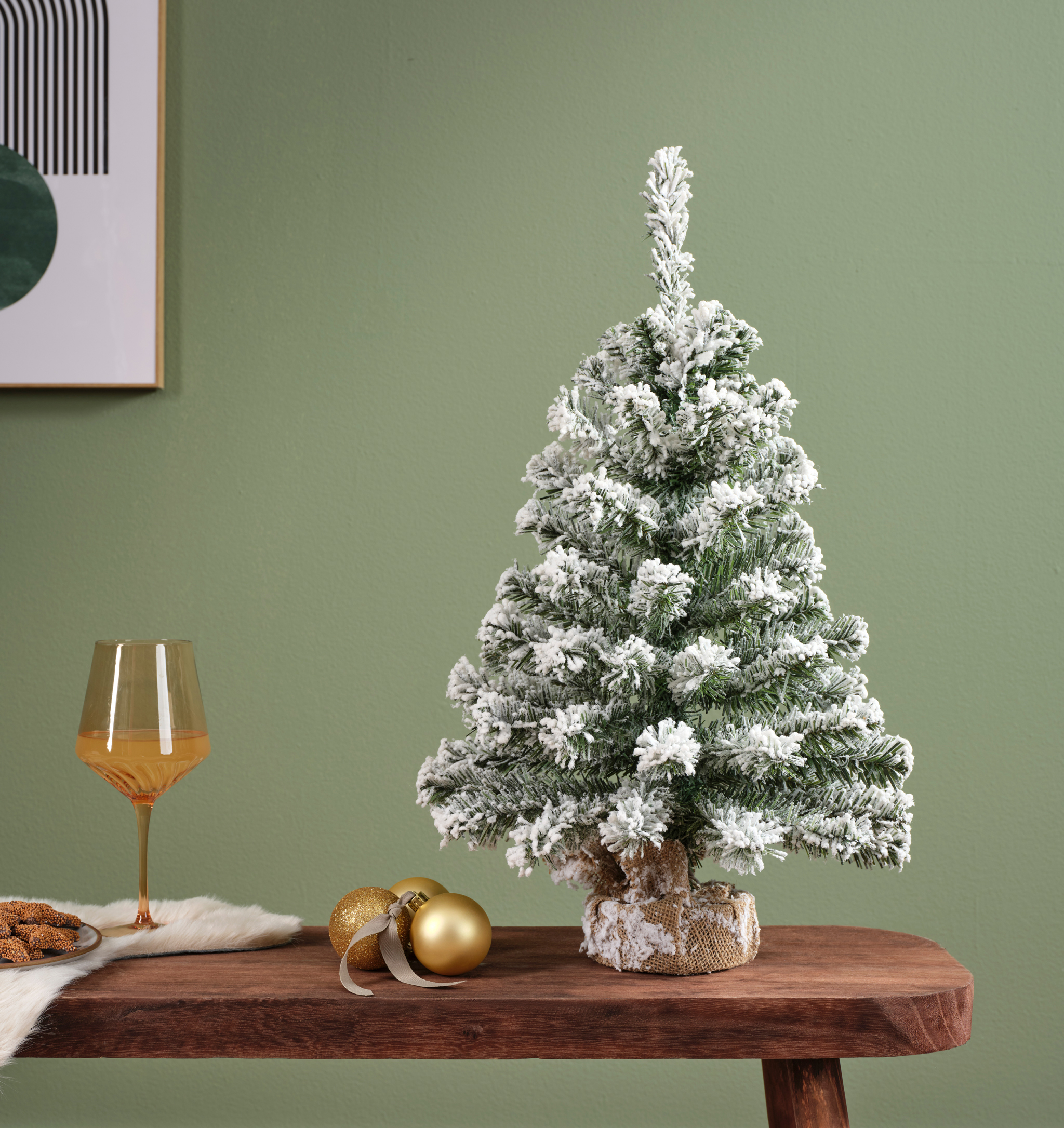 Tannenbaum knstlich im Jutesack 60cm Grn / Wei | Kreativmarkt Butterfly