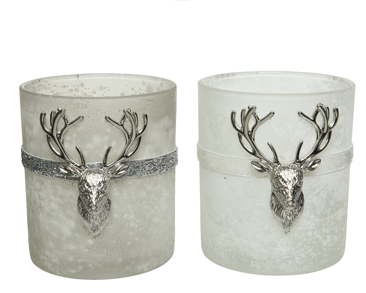 Teelichthalter Glas mit Hirsch 10cm weiß / grau, 1 Stück sortiert |  Kreativmarkt Butterfly