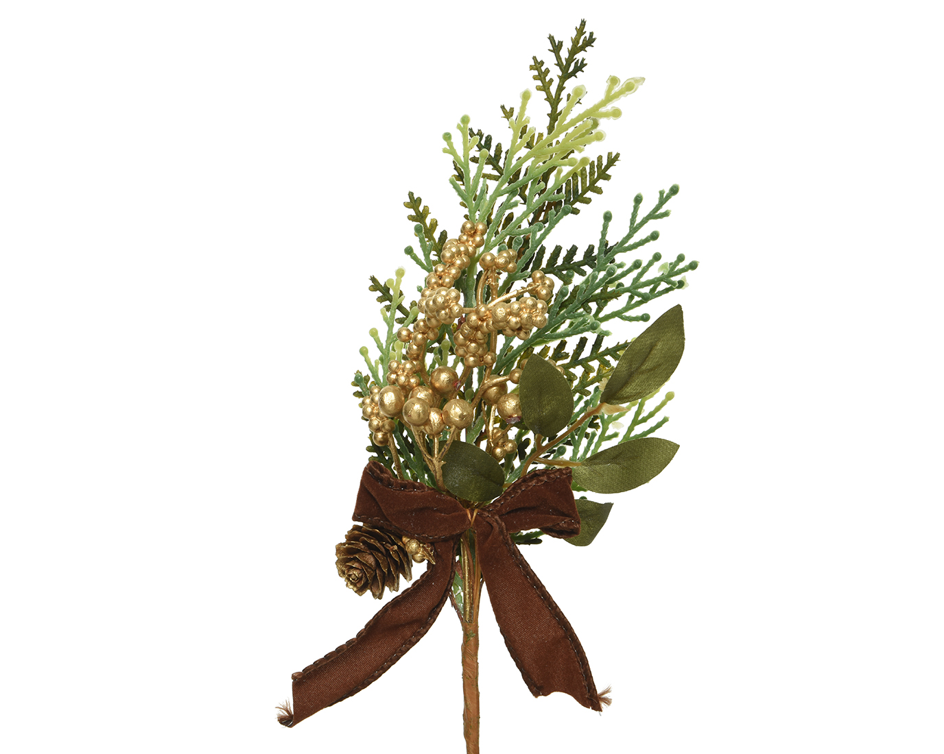 Tannenzweig knstlich 25cm mit goldenen Beeren und Samtschleife |  Kreativmarkt Butterfly