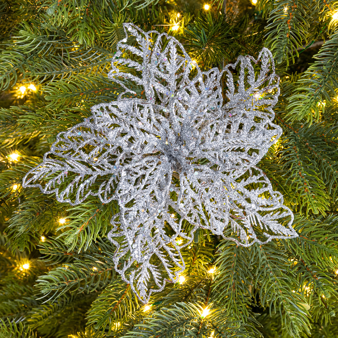 Weihnachtsstern - Kunststoff Blume auf Clip 23cm silber | Kreativmarkt  Butterfly