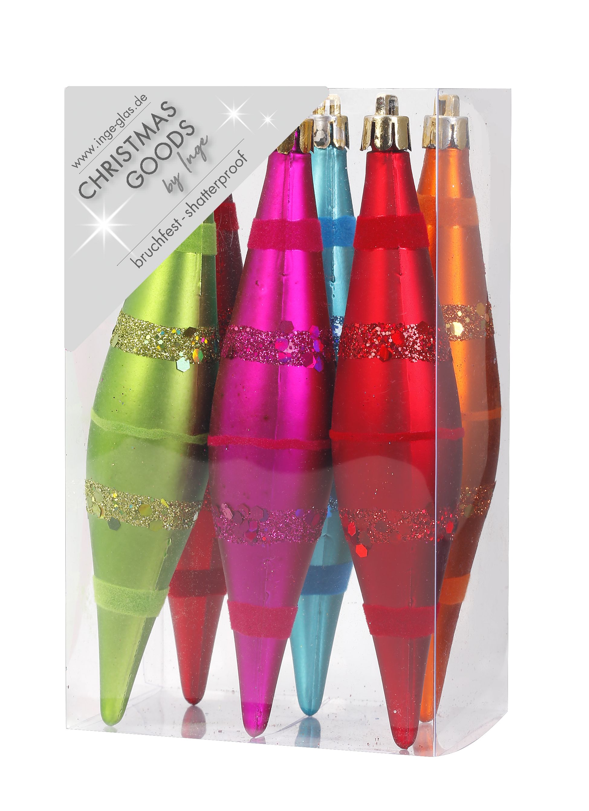 Weihnachtskugeln Eiszapfen 6er Set - 15cm Christbaumschmuck Beeren Glanz