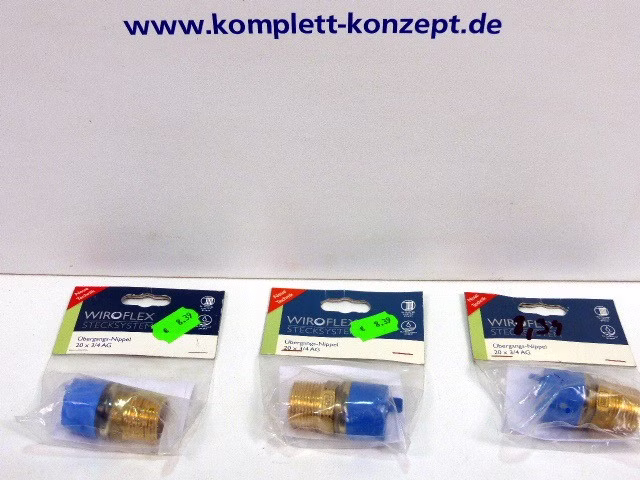 3 x Stück Wiroflex Übergangs-Nippel Nippel 20 x 3/4 AG
