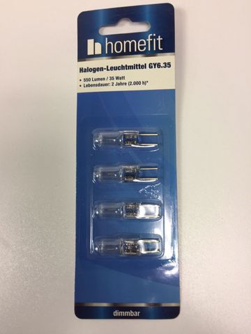 Homefit Halogen Leuchtmittel Glühkörper GY6.35 35 WATT 4er Packung Dimmbar 4335843198253 282522