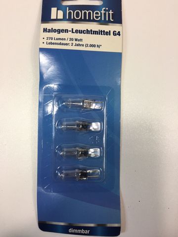 Homefit Halogen Leuchtmittel Dimmbar 4er Packung G4 270 Lumen 20 Watt 4335843198208