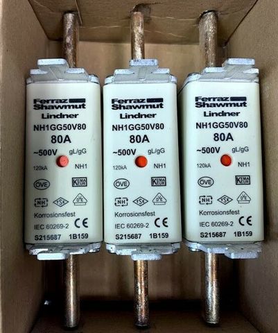 3x Ferraz Shawmut Lindner NH1GG50V80 Sicherungseinsatz Gr. NH1 500V 80A