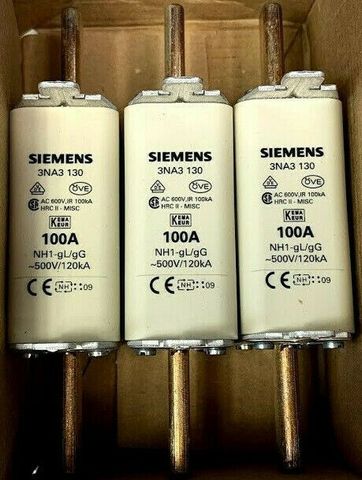 3x Siemens NH1 Sicherungseinsatz 3NA3-130 500V 100A 