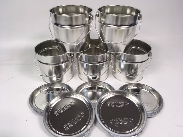 5x 3,5 Liter Eindrückdeckeleimer + Spannring Eimer Blecheimer Metalleimer