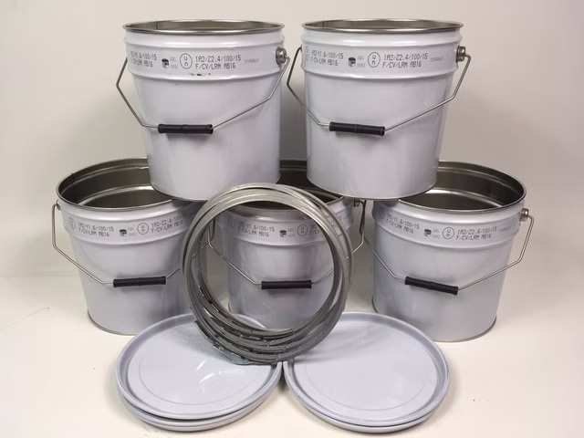 5x 10 Liter Eindrückdeckeleimer + Spannring Eimer Blecheimer Metalleimer
