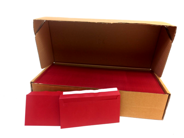 1000 Briefumschläge DIN Lang Rot Uni Kuvert haftklebend ohne Fenster Gutscheine