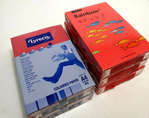 2x Lyreco & 3x Rainbow, 80 g/m² A4, Drucker, Kopierpapier rot, 500 Blätter