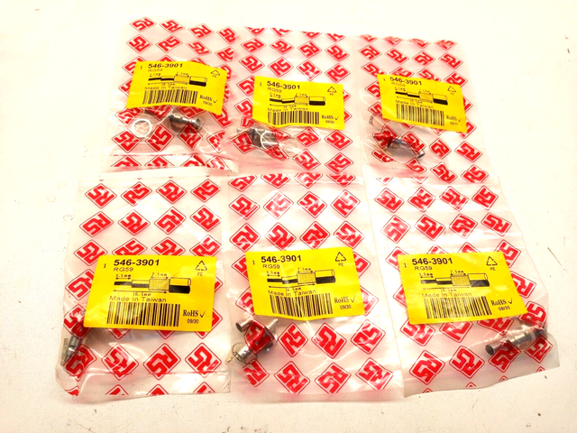 6x RS 546-3901 Female Koaxialsteckverbinder, Tafelmontage, Crimp-Anschluss, RG59