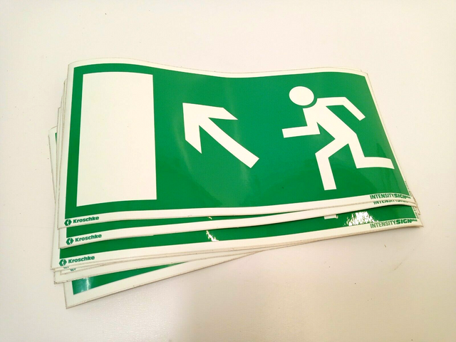 8x Notausaufkleber Notaus Aufkleber Fluchtweg links oben 30x15 cm Schild 67510