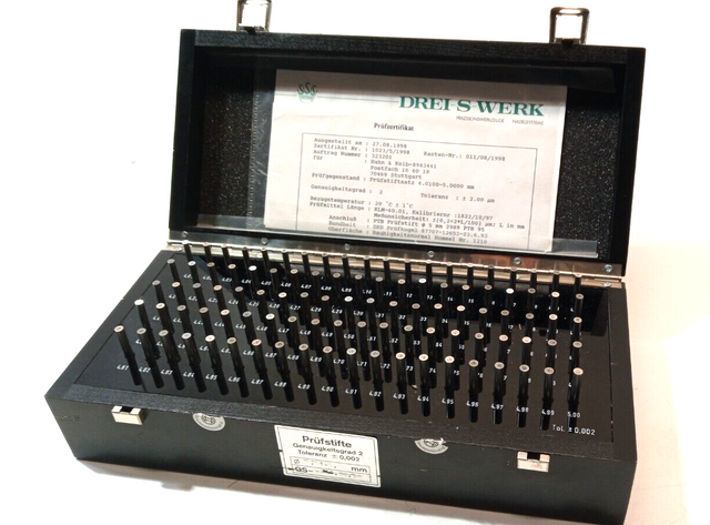 Atorn Prüfstifte Satz im Holzkasten, Nennmaß Prüfstifte: 4,01-5,0 mm um 0,02 mm