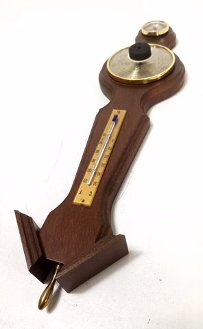 Wetterstation Thermometer, Barometer, Hydrometer Handarbeit Eiche massiv #1