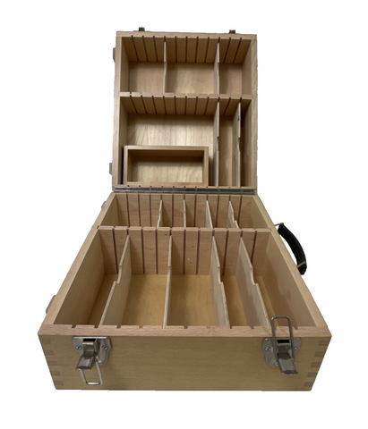 Moderationskoffer Massiv Holz mit Sortiersystem Kiste mit Deckel verschließbar