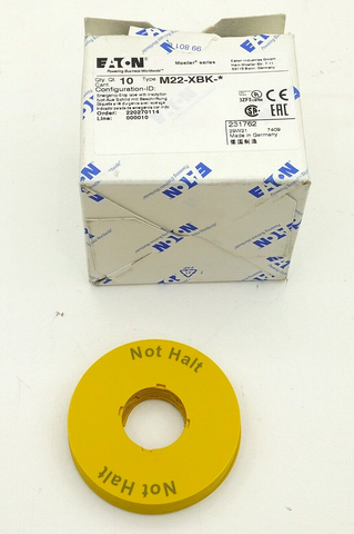 10x Eaton M22-XBK Not Halt Schild emergency stop label M22XBK Not-Aus Not-Halt
