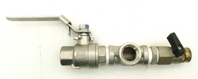 Edelstahl Kugelhahn DN15 PN63 1/2" T-Stück und Ablassventil komplette Baugruppe
